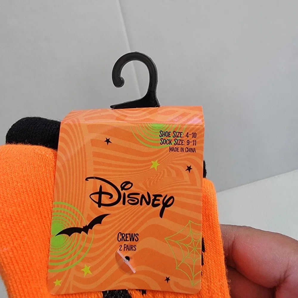 Disney Stitch Plush Head Halloween Pumpkins Crew Socks 2‎ Pack Size 9-11 NEW